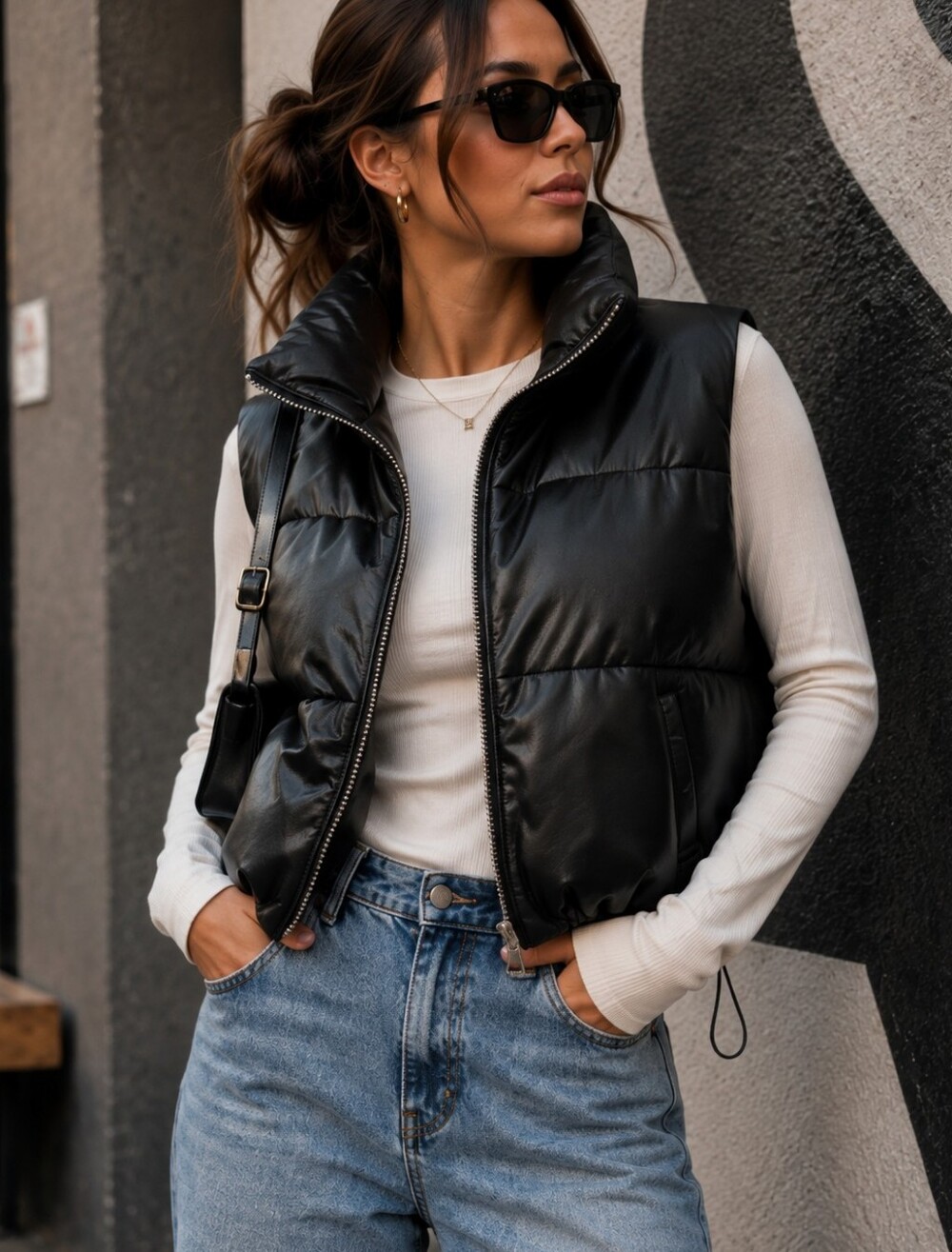 Steve Madden Black Faux Leather Puffer Vest Jacket Size M